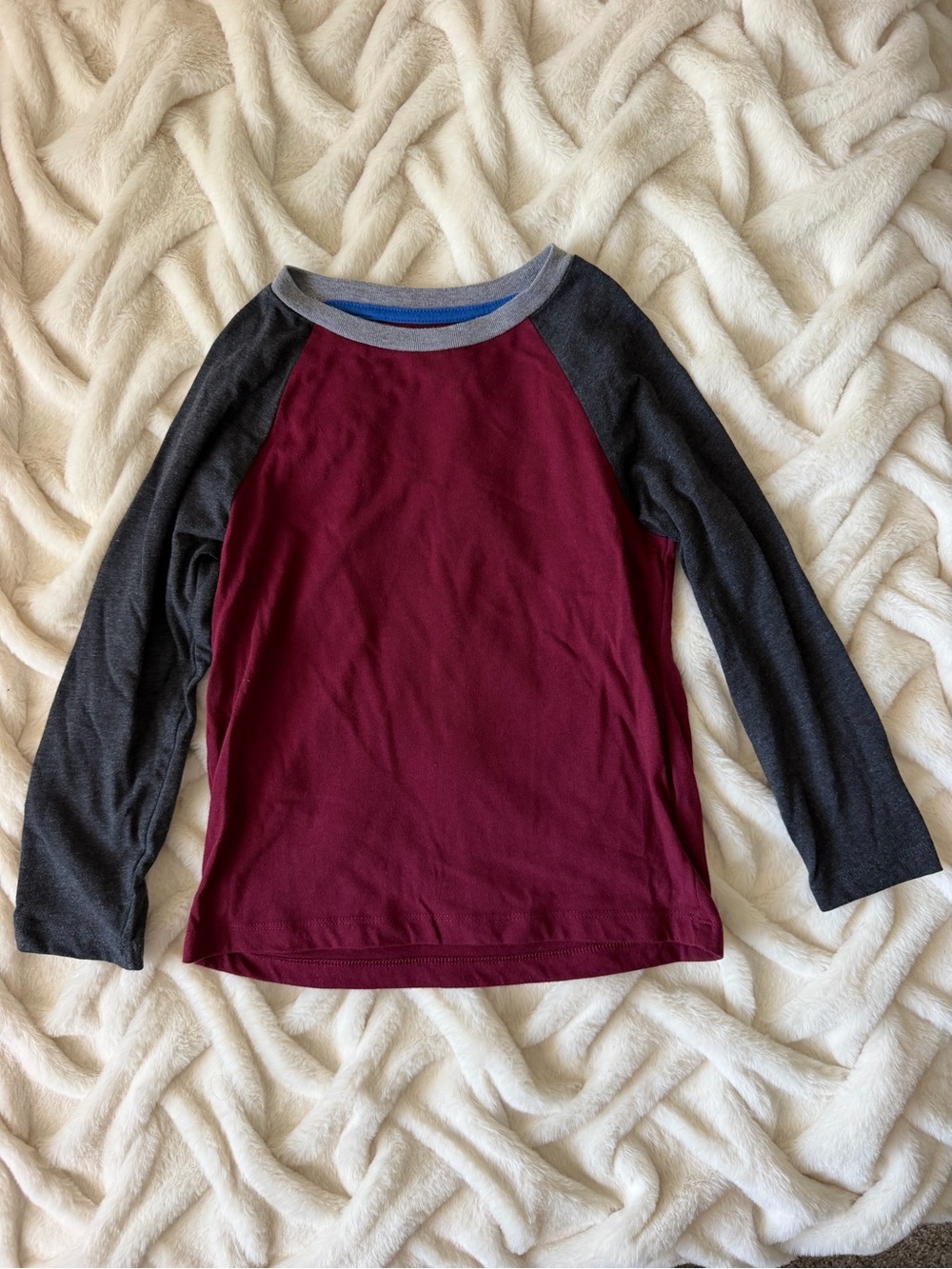 Old Navy Kids Raglan Long Sleeve Shirt - Maroon with Dark Gray Sleeves